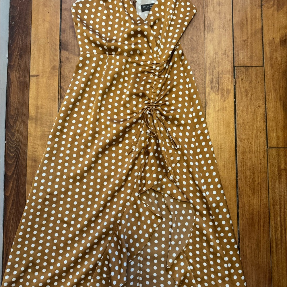 Dress Forum Asymmetrical Polka Dot Dress in Brown and White